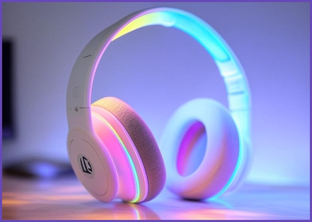 아이리버 노이즈 캔슬링 마이크 레이보우 LED USB 게이밍 헤드셋, EQwear-G7H, 화이트 - 이미지 1